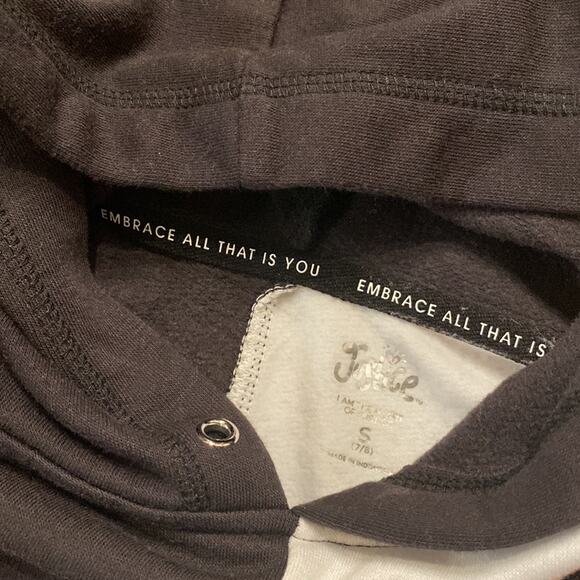 Justice Sport Girls Sweatshirt Colorblock Black daisy smile active - Picture 5 of 8